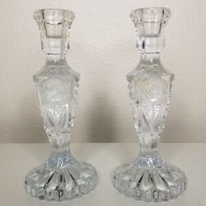 Leonardo di Florenzo 30% Lead Crystal Hand Cut Candlestick with Frosted Rose